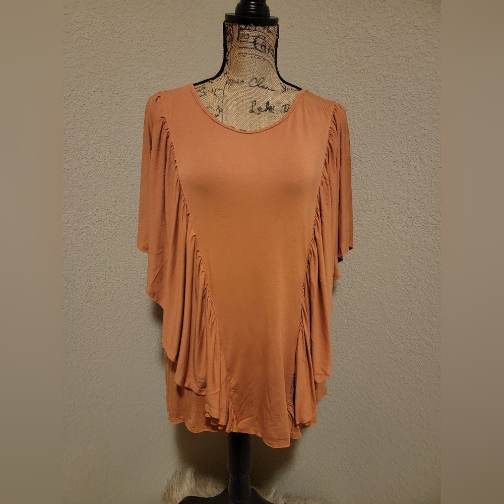Women's Draped Flutter Sleeve Tunic in Rust